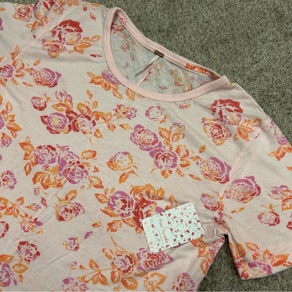 Free People Blush Combo Tourist Tee Shirt Floral Pink New‎ with Tags NWT Top